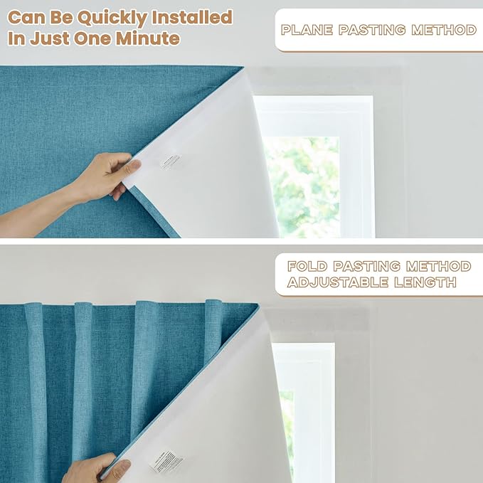 100% Blackout Curtain,Adhesive Curtain,Black Out Window Cover No Drilling Travel Kit,Perfect for Media Rooms, Dormitories and Renters (Stone Blue - W35 × L60 in)