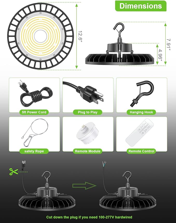 240W UFO LED High Bay Light Dimmable with Remote Control 36000lm 5000K UFO ETL DLC Listed High Bay LED Shop Lights for Warehouse Garage AC 100-277V