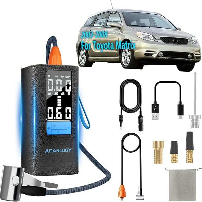Portable Air Compressor for Car Tires - 3X Faster Inflation, Fit for Toyota Matrix 2003-2008,6000mAh Battery, LCD Screen, LED Light,Auto Shutoff