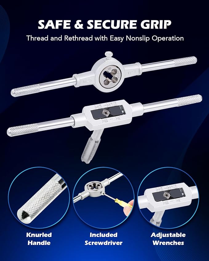 Orion Motor Tech SAE Tap and Die Set Standard | #4, 6, 8, 10, 12, 1/4, 5/16, 3/8, 7/16, 1/2" Tap Set and Die Set | Thread Repair Kits for Threading and Rethreading Internal and External Threads