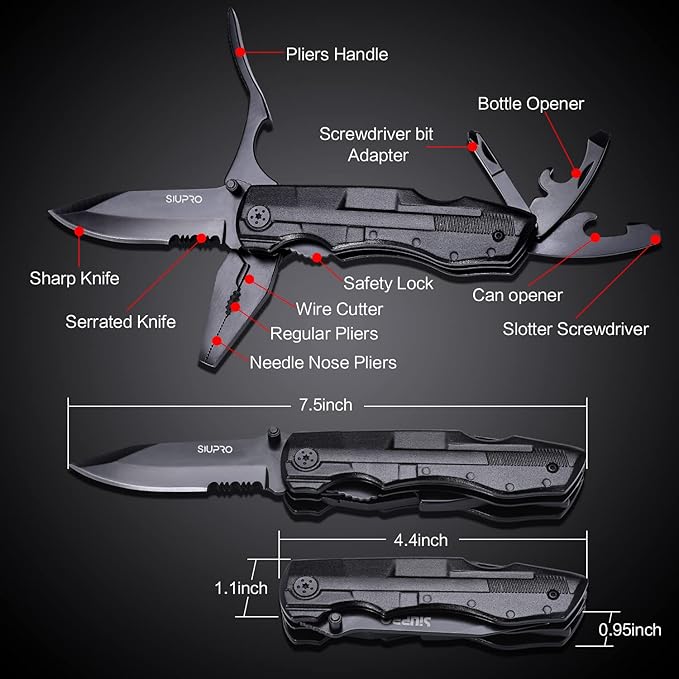 Multitool Pocket Knife for Men, Tactical Folding Multi Tool, Christmas Stocking Stuffers Gifts Idea, Multipurpose Utility Plier for Camping, Survival, Hiking