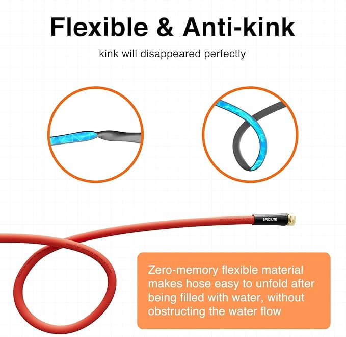 SPECILITE 3/4" Hot/Cold Garden Water Hose 50 ft, -50℉-190℉,Flexible & Lightweight With 3/4" Brass Fittings for Yard, Outdoor, Farm, Red