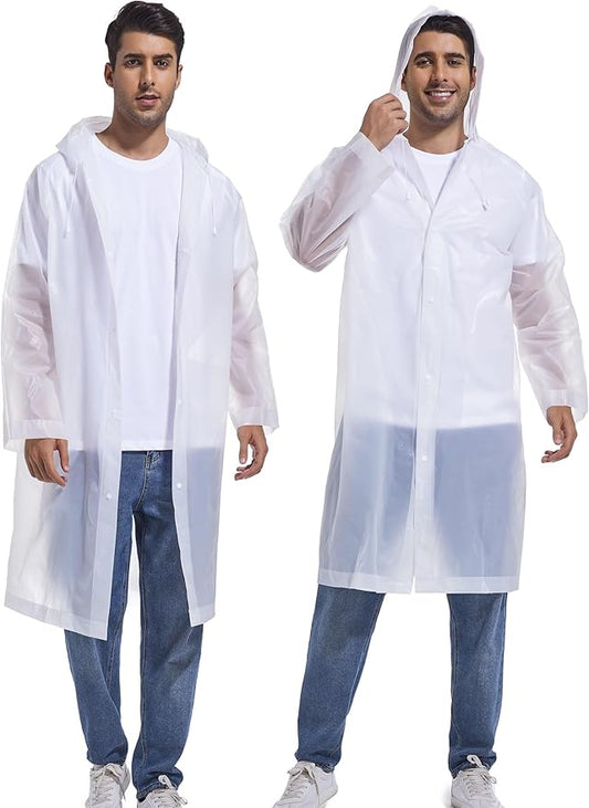 2-Pack Reusable Rain Ponchos for Adults, HOOMBOOM Raincoats Emergency for Women/Men with Drawstring and Sleeves