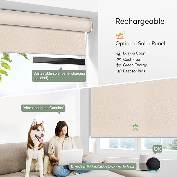ZSHINE Motorized Blackout Window Blinds Customize Width (23-95 Inches) Remote Control Wireless and Rechargeable Roller Shades Blinds for Windows, Home, Office, Hotel, Club, Restaurant(82010T)