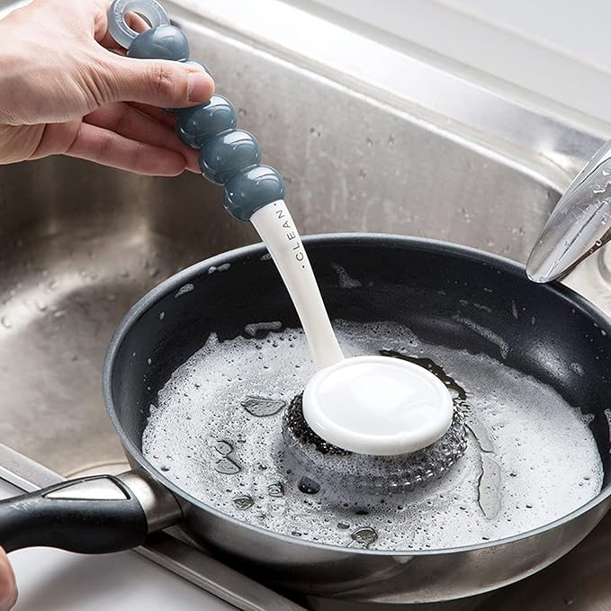 Stainless Steel Scrubber with Handle，Heavy Duty Cleaning Supplies for Pots, Pans, Grills, Ovens & Other Tough Jobs (5P)