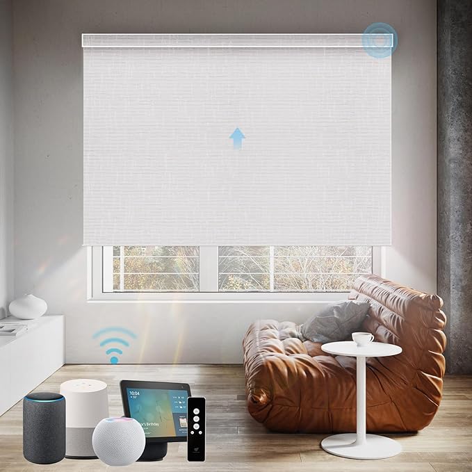 SmartWings Motorized Blinds Shades for Windows Remote Control Smart Blind Shade Work with Apple Homekit Z-wave Alexa Automatic Roller Shade Blackout Electric Blind Customized 16"-110"W (Safari White)