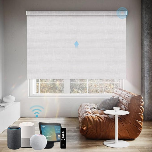 SmartWings Motorized Blinds Shades for Windows Remote Control Smart Blind Shade Work with Apple Homekit Z-wave Alexa Automatic Roller Shade Blackout Electric Blind Customized 16"-110"W (Safari White)
