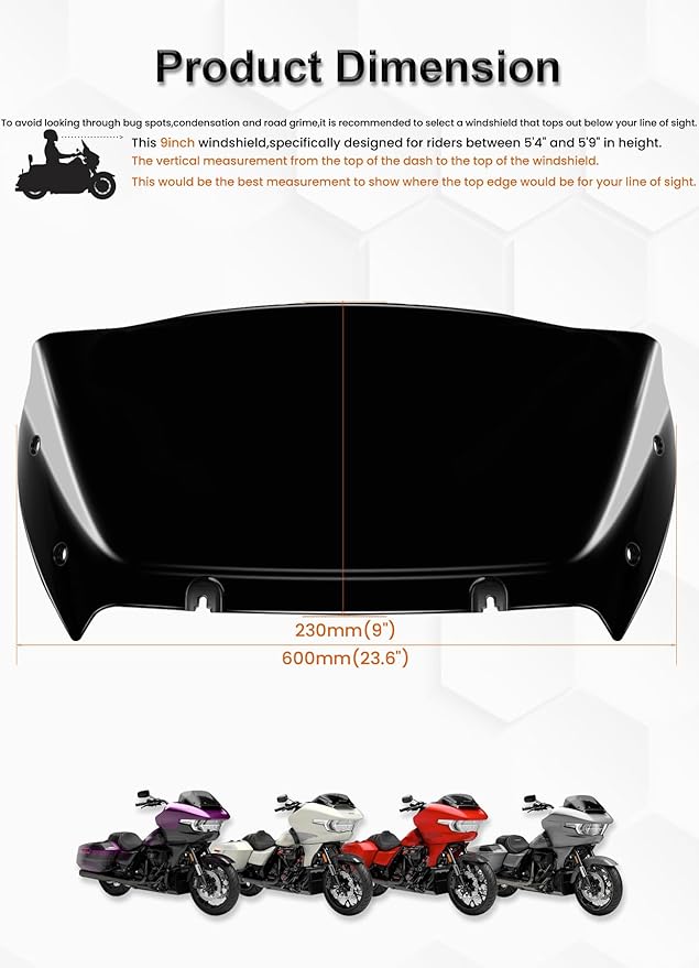 9" Wave Windshield Windscreen Wind Splitter Compatible with Harley Davidson Touring CVO Road Glide FLTRXSE 2023-up,CVO Road Glide ST FLTRXSTSE 2024-up,Road Glide FLTRX 2024-up (Black)