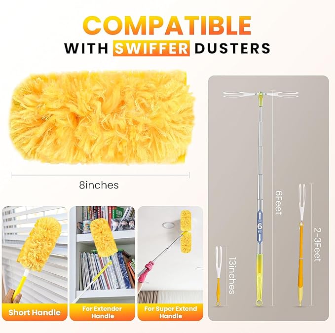 Dusters Refill Compatible with Swiffer Dusters for Cleaning, Feather & Microfiber 360 Heavy Duty Duster Refills for Dusting Furniture, Blinds, Ceiling Fans, Helps Remove Allergens,32 Count+1 Handle