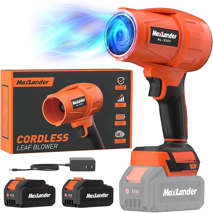 Electric Leaf Blower Cordless, 21V Handheld Leaf Blower with 2x3.0Ah Battery and Charger, Adjustable Speed for Lawn Care, Patio Cleaning, Blowing Leaves and Dust