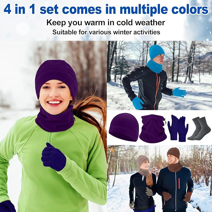 Liitrsh 148 Pcs Bulk Winter Fleece Hats Gloves Scarf Sock Sets for Men Women, Beanies for Homeless Donation Charity Bundle