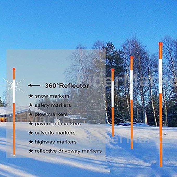FiberMarker 48-Inch Reflective Driveway Makers Orange 20Pcs, 5/16-Inch Dia Solid Fiberglass Poles Snow Stakes for Parking,Walkways Easy Visibility