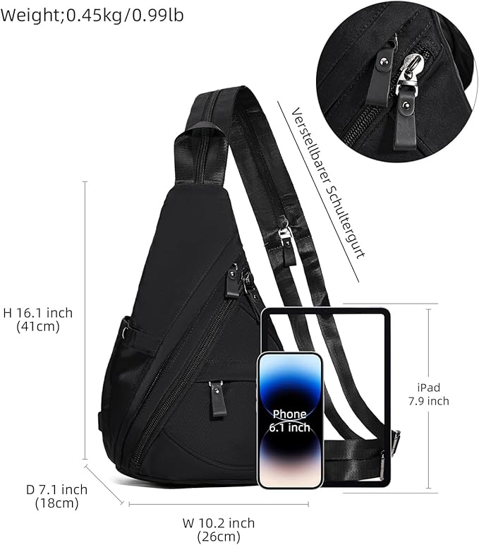 KL928 Nylon Sling Bag - Small Crossbody Backpack Shoulder Casual Daypack Multipurpose Rucksack for Men Women