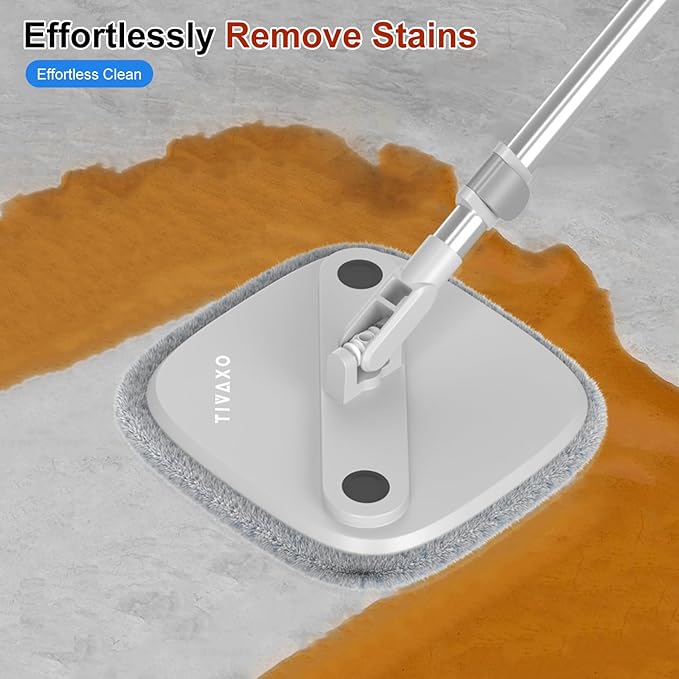 Mop and Bucket Set, Spin Mop with Self Seperates Dirty Water System, Square Mops for Floor Deep-Cleaning, 360 Rotating Mop Head for Hardwood Tile Marble, Versatile Mops for Walls (Mop Set with 6 Pads)