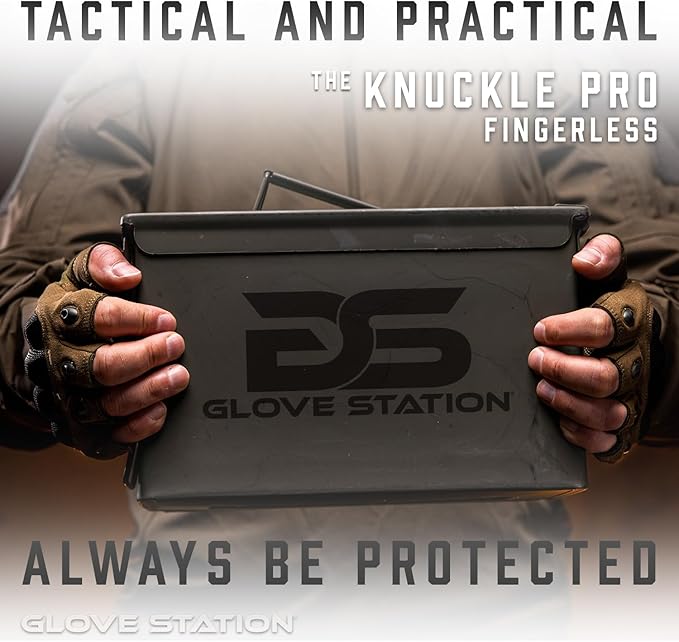 Glove Station- Fingerless Knuckle Tactical Gloves for Men - Motorcycle Gloves for Tactical Shooting, Airsoft, Hunting, Police Work and Hiking