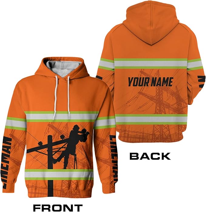 Matedecor High Visibility Hi Vis Hoodie for Men - Jobs Collection Custom Name Class 3 Reflective Safety Workwear