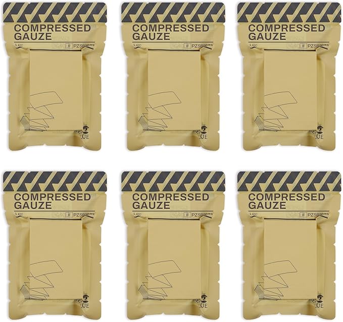 RHINO RESCUE Sterile Compressed Gauze for Emergency Wound Dressing, First Aid and Trauma Kit, 6 Pack