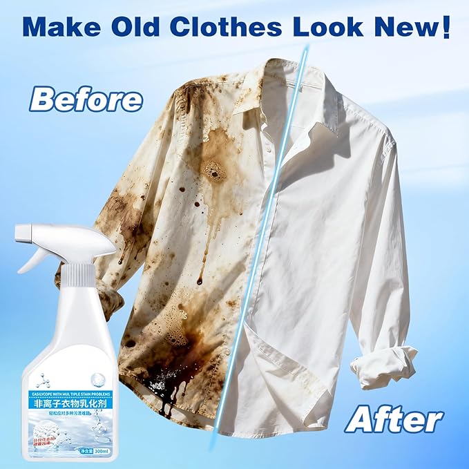 Wondolla Stain Remover, Stain Treater Spray, White Shirt Guardian Dry Clean Spray, Clothes Oil Laundry Cleaning Remover, Strong Decontamination for Grease/Oil/Food on Clothes and Shoes (1PC,300ML)
