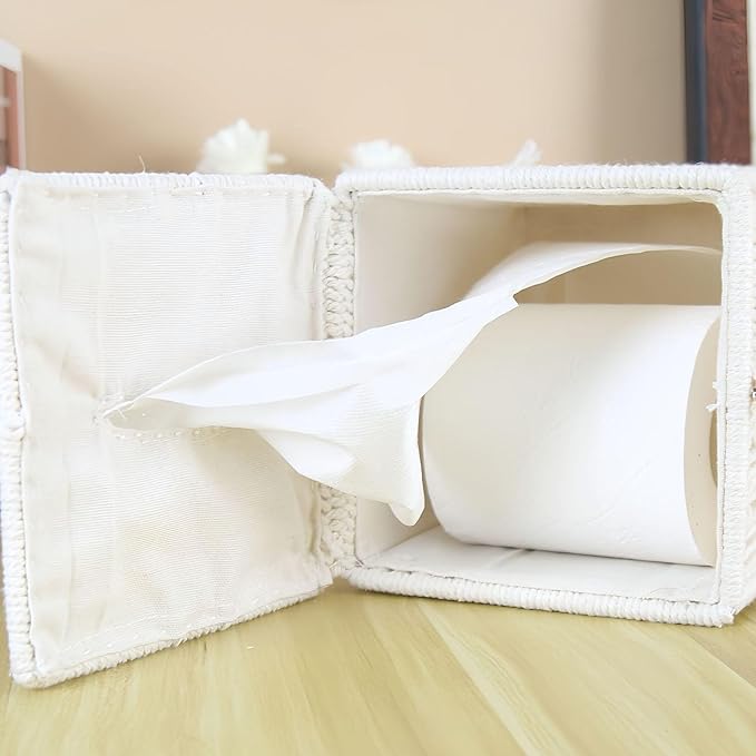 Tissue Box,lace Square Open Tissue Box,Cover Boho Decor Square Holder Woven Macrame Napkin Facial Paper Organizer Home Decor for Bedroom Living Room