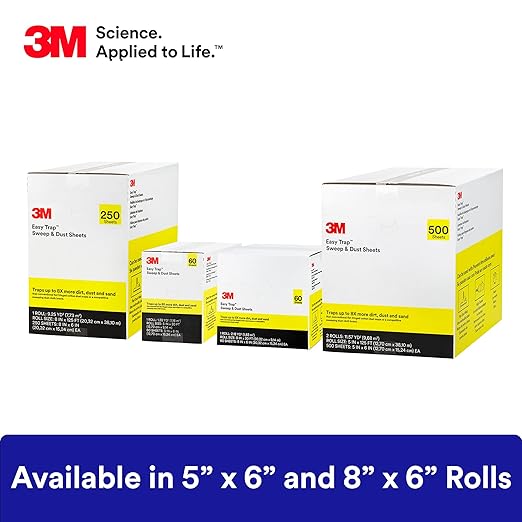 3M Easy Trap Sweep and Dust Sheets, 1 Roll of 60 5" x 6" Sheets, Disposable Easy Sweep Floor Duster, Picks Up 8x More Dirt, Dust, Sand, Hair, Works on Dry or Wet Surfaces, Hardwood Floors, 59032W