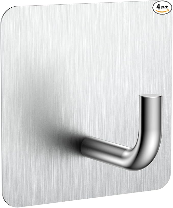 KRUI 4 Pcs Adhesive Wall Hooks for Emergency Fire Blankets, Heavy Duty Stainless Steel Wall Hanging Hooks Waterproof and Fireproof for Home Kitchen Bathroom Office