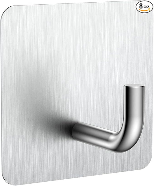 KRUI 8 Pcs Adhesive Wall Hooks for Emergency Fire Blankets, Heavy Duty Stainless Steel Wall Hanging Hooks Waterproof and Fireproof for Home Kitchen Bathroom Office