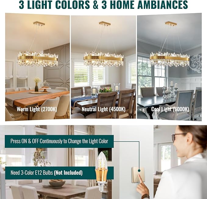 Siljoy Modern Crystal Chandelier 16 Lights Rectangular Gold 2-Tiers Raindrop Crystal Chandelier Oval Adjustable Hanging Pendant Ceiling Light Fixture for Dining Living Room Kitchen Island 35.4 Inch