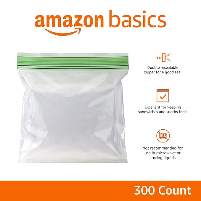 Amazon Basics Sandwich Storage Bags, 300 Count (Previously Solimo) (Pack of 6)
