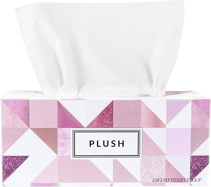 Plush Facial Tissues 130 Per Box Size 7" X 6.9" 2 Ply,Soft, Smooth, Great for Bathroom, Office, Store, School,Home, Kitchen, Or in Your Car & in Every Room (Family pack Pack of 30, 3900 Tissues total)