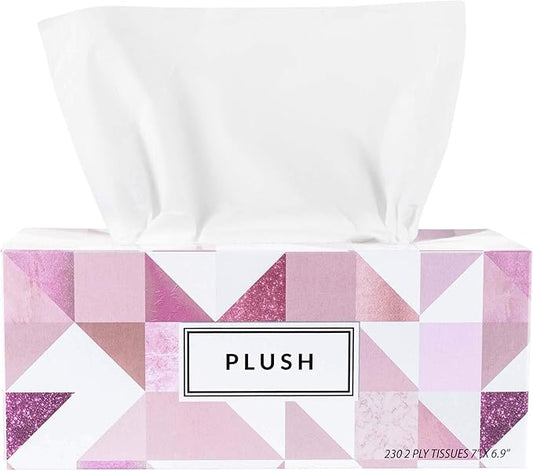 Plush Facial Tissues 230 Per Box Size 7" X 6.9" 2 Ply,Soft, Smooth, Great for Bathroom, Office, Store, School,Home, Kitchen, Or in Your Car & in Every Room (Family pack Pack of 24, 5520 Tissues total)