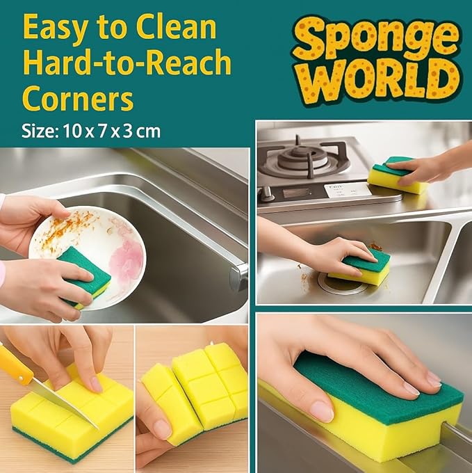 Dish Sponge, Scrub Sponge Kitchen 24 Pack, Heavy Duty, Kitchen Sponges, 7x10 cm, Pads for Dishes, 24 Pack Sponges for Dishes for Use Everyday for Tough Messes dualsided