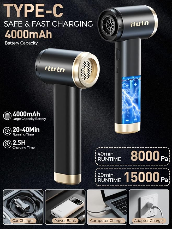 Car Vacuum Portable Cordless, 15000PA Powerful Suction, High Power, Mini Portable Vacuum for Car, Handheld Small Vacuum Cleaner & Air Duster for Home, Office, Desk,PC, Keyboard Cleaning
