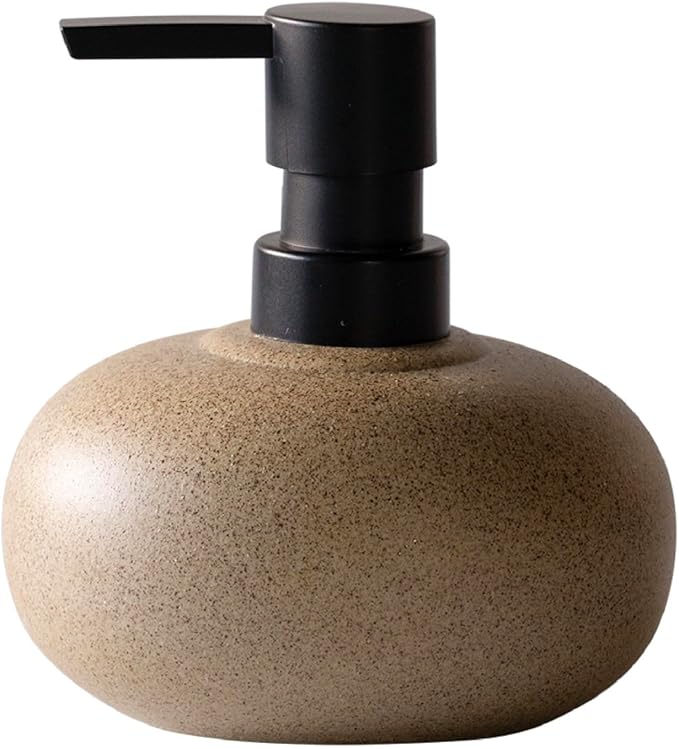 10oz Ceramic Hand Soap Dispenser, Elegant Liquid Soap Dispenser for Bathroom Countertop, Heavy & Sturdy Dish Wash SoapDispenser for Kitchen (Brown)