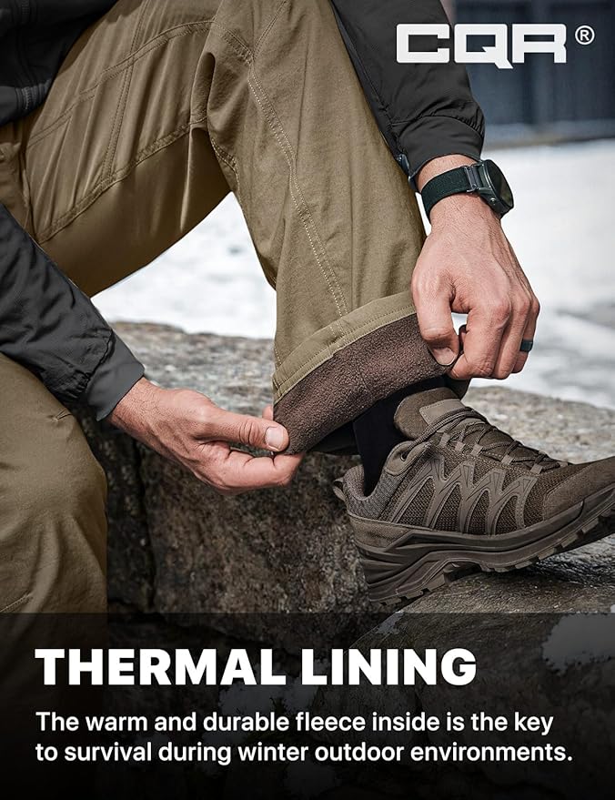 CQR Men's Winter Fleece Lined Pants, Water-Resistant Outdoor Stretch Work Pants, Windproof Casual Pants with Pockets