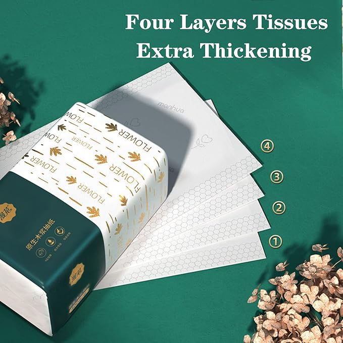 Pack of 4, Small Facial Tissue, Toilet Paper, Bag Cover, Disposable Napkin, Material Wood Pulp Fiber NOT COTTON, White Facial Paper, 4-Ply, 400 Sheets per Pack