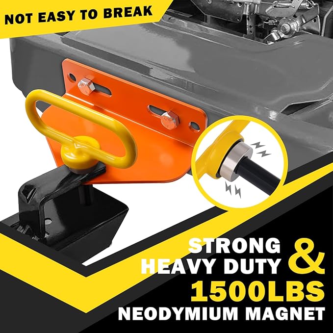 Magnetic Hitch Pin, Heavy Duty Ultra Strong Neodymium Magnet Lawn Mower Trailer Gate Pins Accessories 1/2 Inch for Mowers, Lawn Tractors, Towing - Simple One Handed Hook On & Off(Yellow)