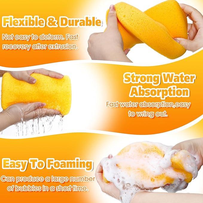 Tioncy 12 Pcs Large Sponges Bulk 7.5 x 5.5 x 1.9 Inch Grouting Car Wash Foam Cleaning and Washing Sponge Commercial Foam Large All Purpose for Cleaning Dishes Car Tile Bike (Yellow)