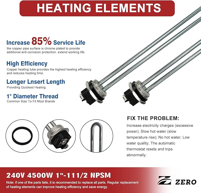 Upgraded Z EWH-03 Electric Water Heater Repair Kit - UL Certified | Fits A O Simith Ken-more Whhirl-pool with Upper & Lower Thermostats,Heating Elements,Water Heater Parts,Wrench Included