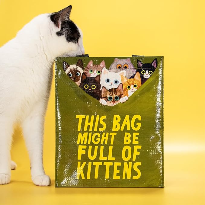 Blue Q Handy Tote, This Bag Might Be Full of Kittens. Reusable lunch sack, little gift bag, easy-to-wipe-clean, 95% recycled material, 10" h x 8.5" w x 4.5" d