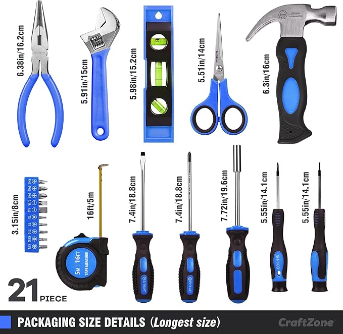 Tool Kit Portable,Basic Hand Tool Set 21Pcs with Pouch,Tool Bag for Home|Dorm|Office|DIY|Classroom,Blue