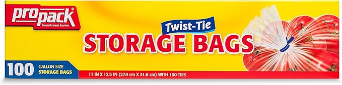 Disposable Plastic Storage Bags with Original Twist Tie, 1 Gallon Size, 400 Bags, Great for Home, Office, Vacation, Traveling, Sandwich, Fruits, Nuts, Cake, Cookies, Or Any Snacks (4 Packs)