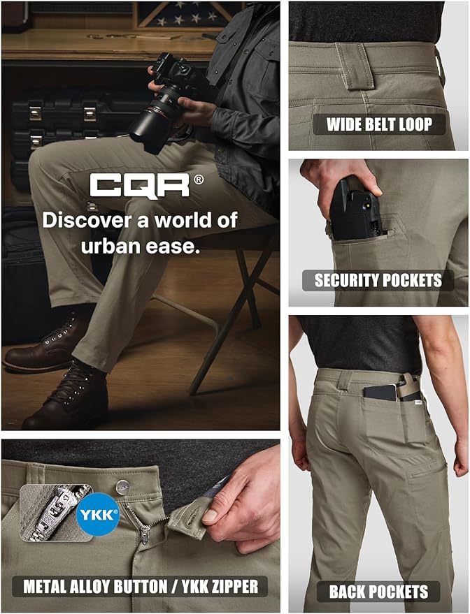CQR Men's Vent Stretch Pants, Quick Dry Lightweight Casual Cargo Pants, Water Resistant Straight-Fit Utility Work Pants