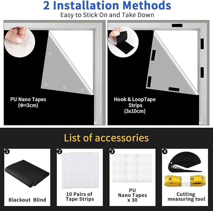100% Portable Blackout Curtains, Portable DIY Blinds, No Drill Travel Blackout Blinds Sunblock Window Cover Black Out Curtains, for Baby Nursery, Travel, Dorm Room (79" x 57")