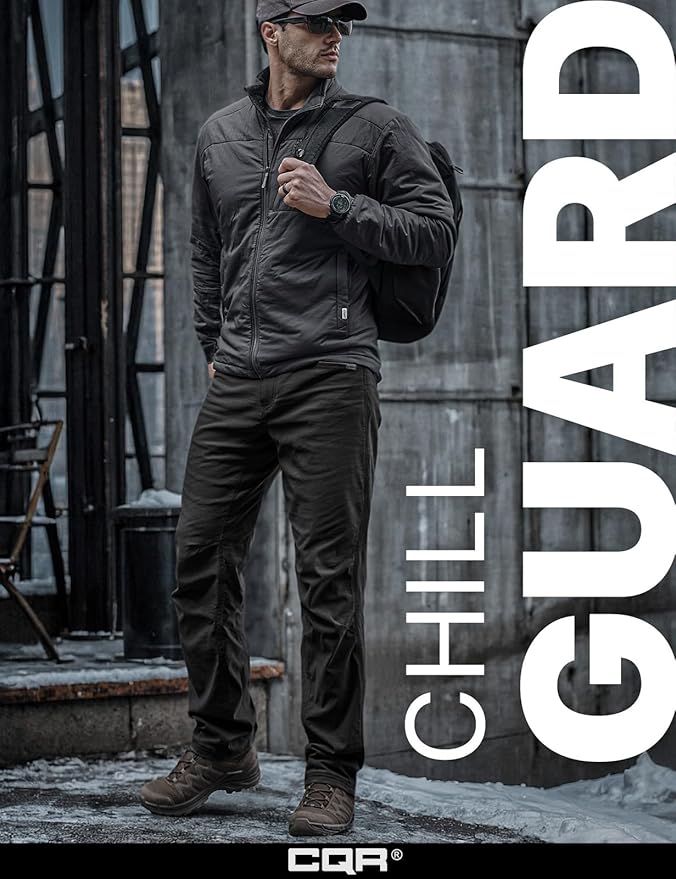 CQR Men's Winter Fleece Lined Pants, Water-Resistant Outdoor Stretch Work Pants, Windproof Casual Pants with Pockets