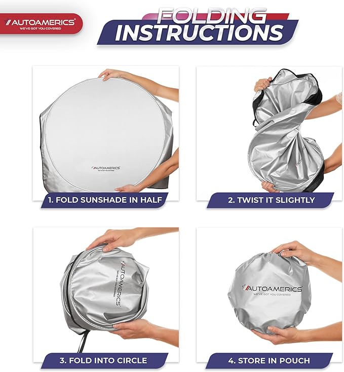 Autoamerics 1-Piece Windshield Sun Shade Standard Silver Foldable Car Front Window Sunshade for Most Cars SUV Truck - Heat Blocker Visor Protector Blocks Max UV Rays and Keeps Your Vehicle Cool Medium