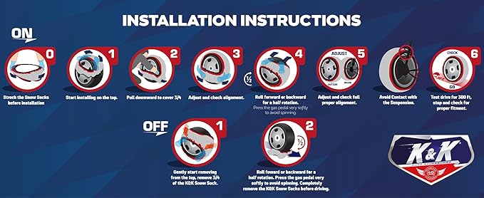 K&K Automotive Snow Socks for Tires - Pro Series for Ultimate Grip Alternative for Tire Snow Chain - Snow Traction Device for Passenger Cars SUVs Trucks Winter Emergency Accessory 2-piece (XX-Large)