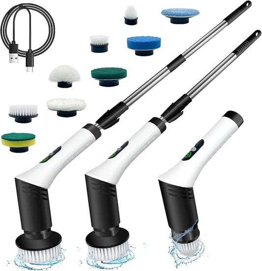 Spin Scrubber,9-In-1Multifunctional Cleaning Brush with Detachable Handle,9 Replaceable Brush Heads&LCD Display,Rechargeable Electric Spin Scrubber for Bedroom,Bathroom,Kitchen,Car