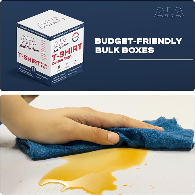Angel-in-Armor Colored T-Shirt Rags – 5lb Box of Recycled Cotton Knit Shop Rags (50 Units) – Low Lint Cleaning Cloths for Mechanics, Oil Changes, Industrial and Commercial Use