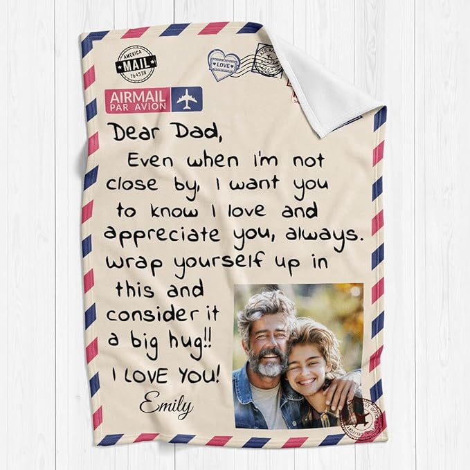 Personalized Fathers Day Blanket Gifts for Dad, Warm Soft Throw Blanket with Letter, Personalized Dad Gift for Fathers Day
