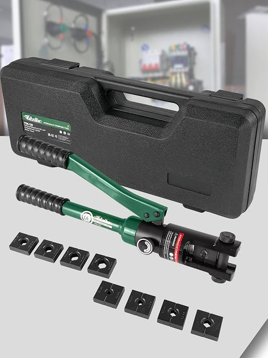 Hydraulic Crimping Tool - 12T Crimping Force, 9 Pairs of Dies (8AWG-4/0AWG) - Battery Cable Crimper with High Crimping Power for Secure Connections, Electrical Projects, and More